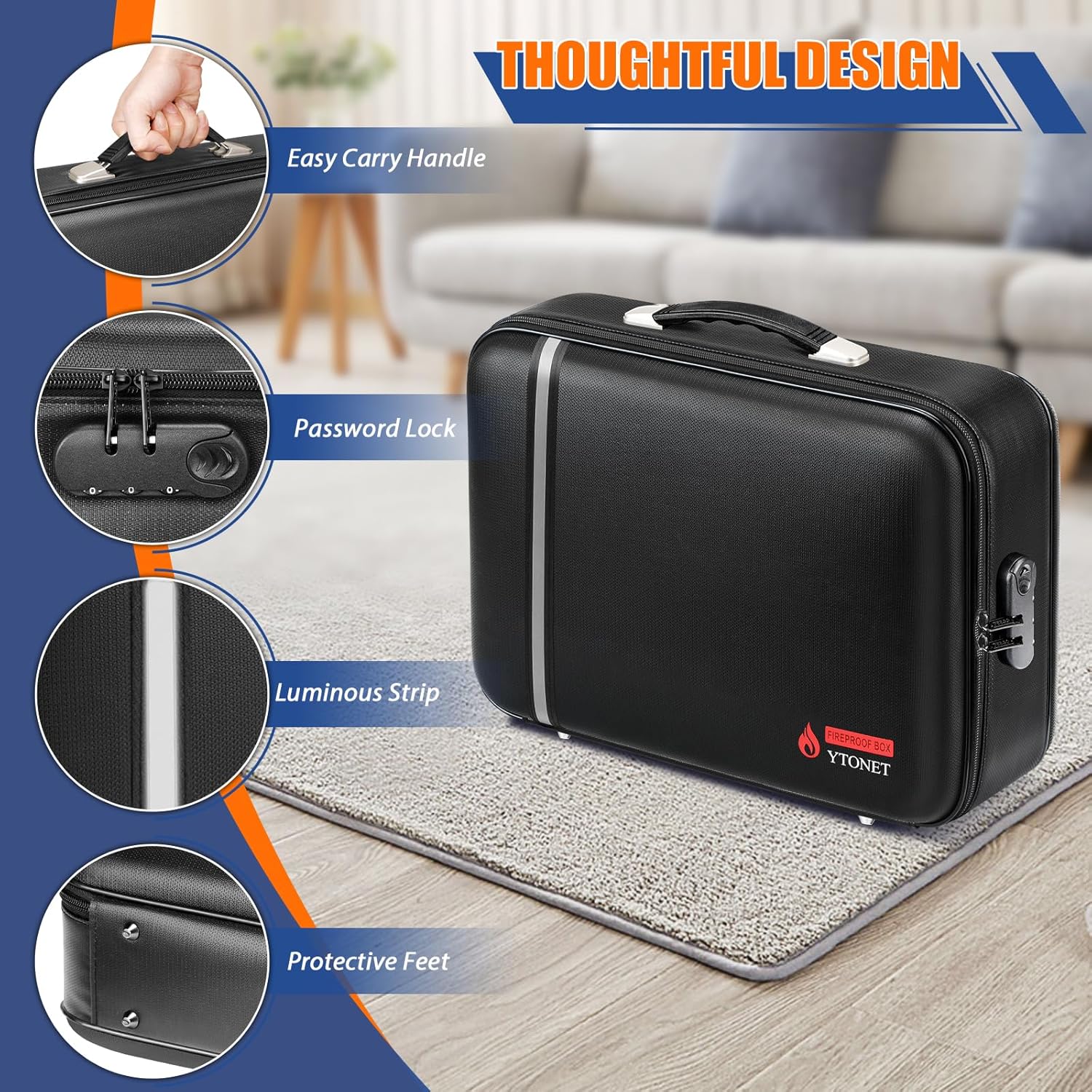 Fireproof Document Box Hard Case with Lock - Deegobag