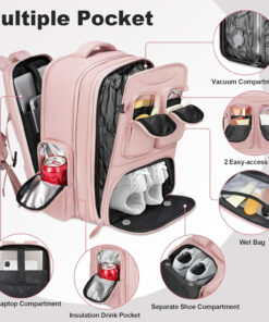 Travel backpack with multiple compartments and pockets